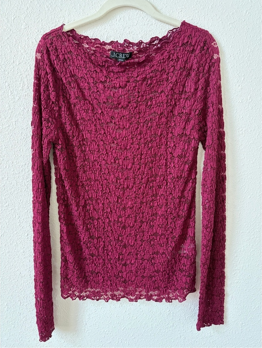J Crew Lace Boatneck Sheer Top Mulberry Size Medium Holiday Party